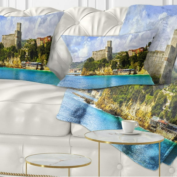 Designart Lerici Village Panorama - Seascape Throw Pillow - 12x20