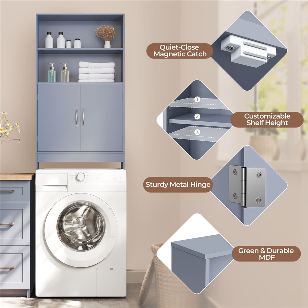 Yaheetech Over-the-Toilet Storage w/ Cabinet & 2 Open Shelves, Gray