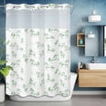 thumbnail image 2 of No Hook Shower Curtain with Snap in Liner, Retro Green Horse Animal on White Waterproof Fabric Bathroom Curtain Mesh Top Window, Line Drawing Shower Curtains 72x84in, 2 of 9