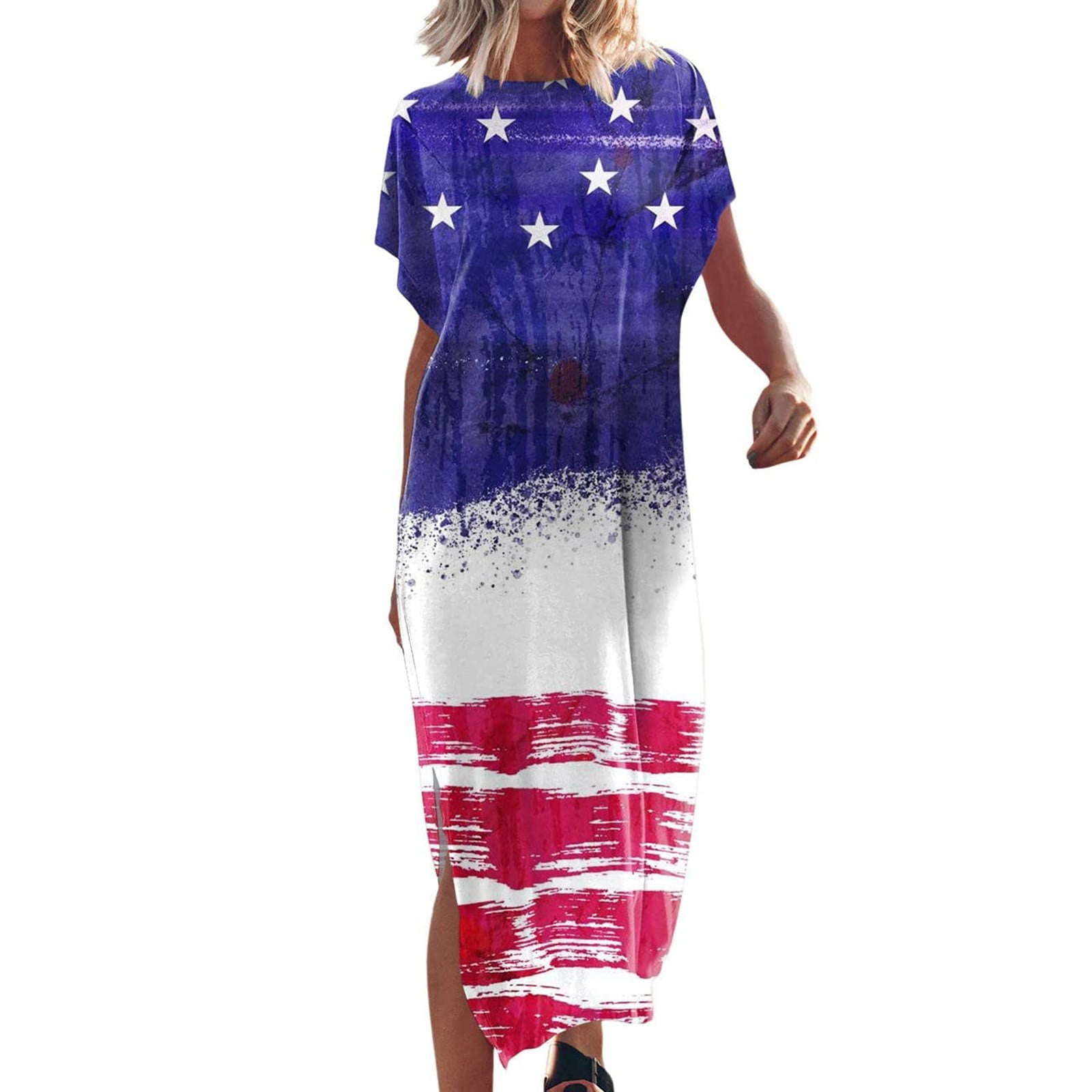 FAVIPT Women's Slit Maxi Dresses 2023, American Flag 4th of July Long ...
