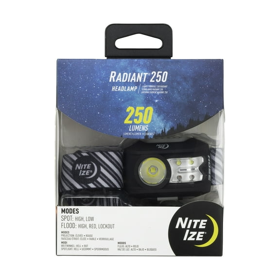 Nite Ize Radiant 250 Headlamp, 250 Lumen Headlight with Red   White LED's, Water Resistant, Four Modes and Lockout, Charcoal