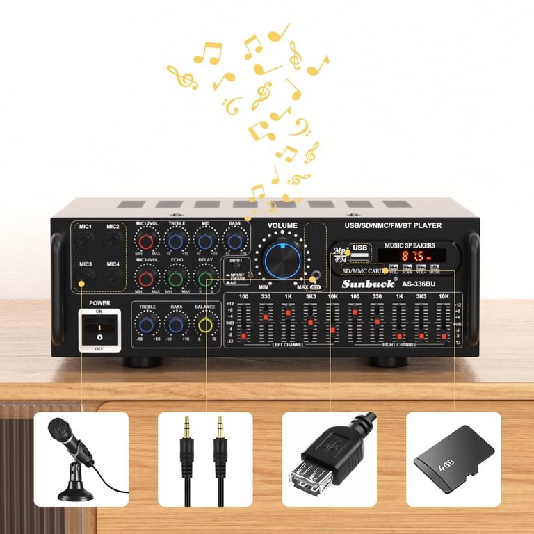 Sunbuck 2000W Bluetooth 5.0 HiFi Stereo Receiver, Karaoke Power