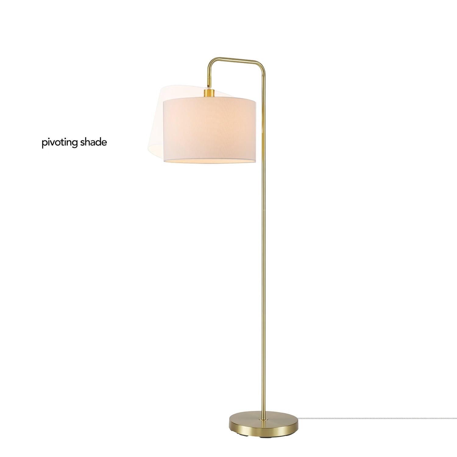 58" Brass Floor Lamp with White Linen Shade, On/Off Rotary Switch on Socket, Home Office Accessories