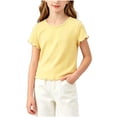 thumbnail image 2 of LEKWK Toddler Girls Ribbed T Shirt Short Sleeve Lettuce Trim Solid Basic Tees Lightweight Knit Casual Summer Tops Holiday Vacation Resort Wear 1-12Y, 2 of 5
