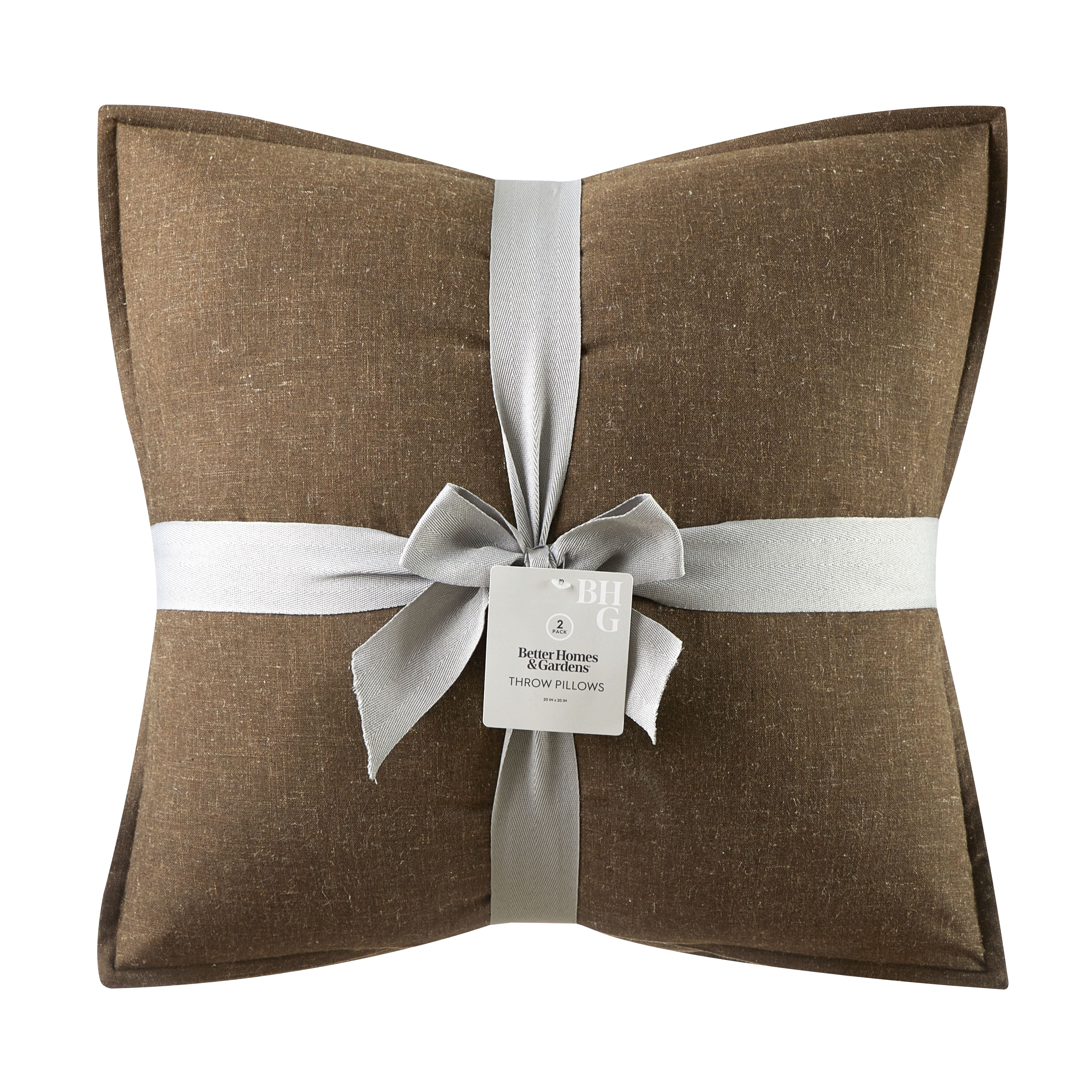 Better Homes & Gardens 2-Pack Linen Pillows, 20"x20" Brown Basket