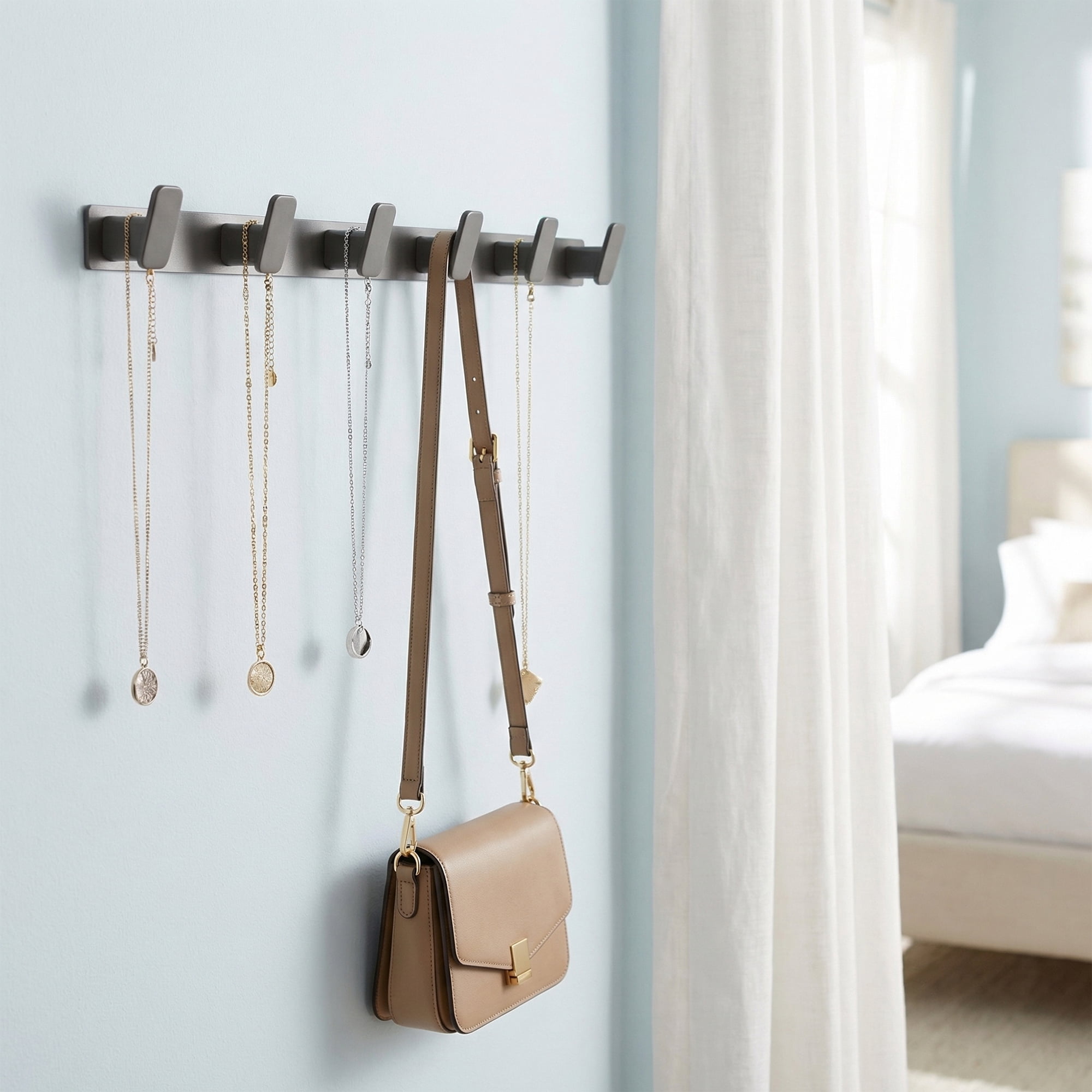 Unique Bargains Coat Rack Wall Mount Aluminum Hook for Entryway Bathroom Gray 21.3"x1.3"