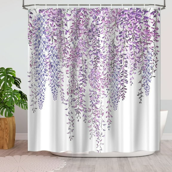 Lilac Shower Curtain,Romantic Violet Purple Bathroom Decor Wisteria Flowers Rt Print Fabric Bathroom Accessories 72 x 72 in