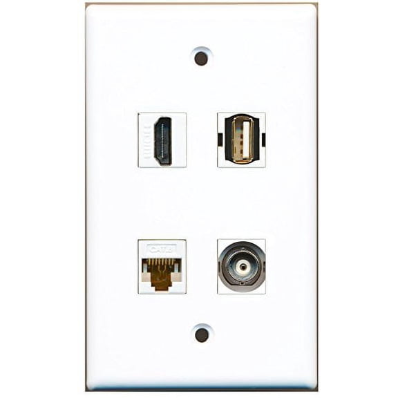 RiteAV - 1 Port HDMI 1 Port USB A-A 1 Port BNC 1 Port Cat6 Ethernet White Wall Plate
