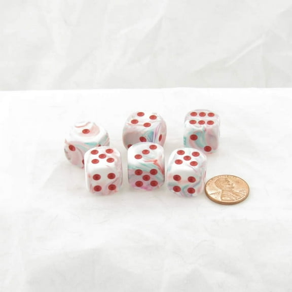 Pop-art Festive Dice with Red Pips 16mm (5/8in) D6 Set of 6 Wondertrail