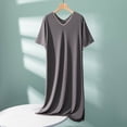 thumbnail image 2 of Inleife Womens Dresses Women's Summer Solid Color V-Neck Thin Short Sleeves Can Be Worn As A Versatile Long Skirt, 2 of 6