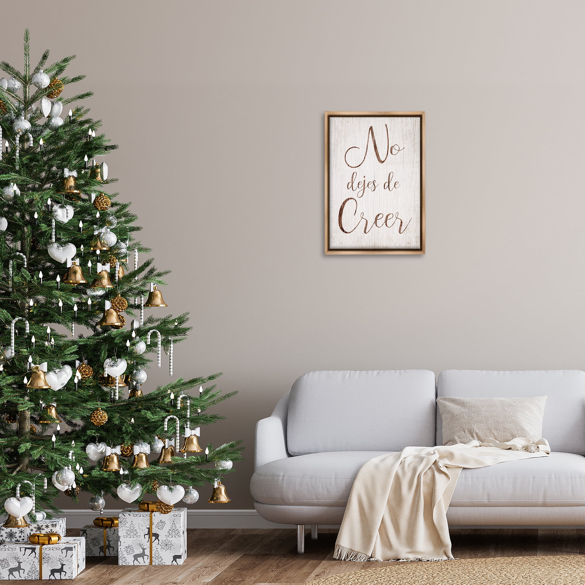 Stupell Industries No Dejes de Creer Holiday Painting Brown Floater Framed Art Print Wall Art, 17 x 25