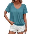 thumbnail image 1 of Camisetas Casuales de Verano para Mujer, Camisetas de Corta con Cuello en V, Azul Pavo Real, Talla XL, 1 of 7