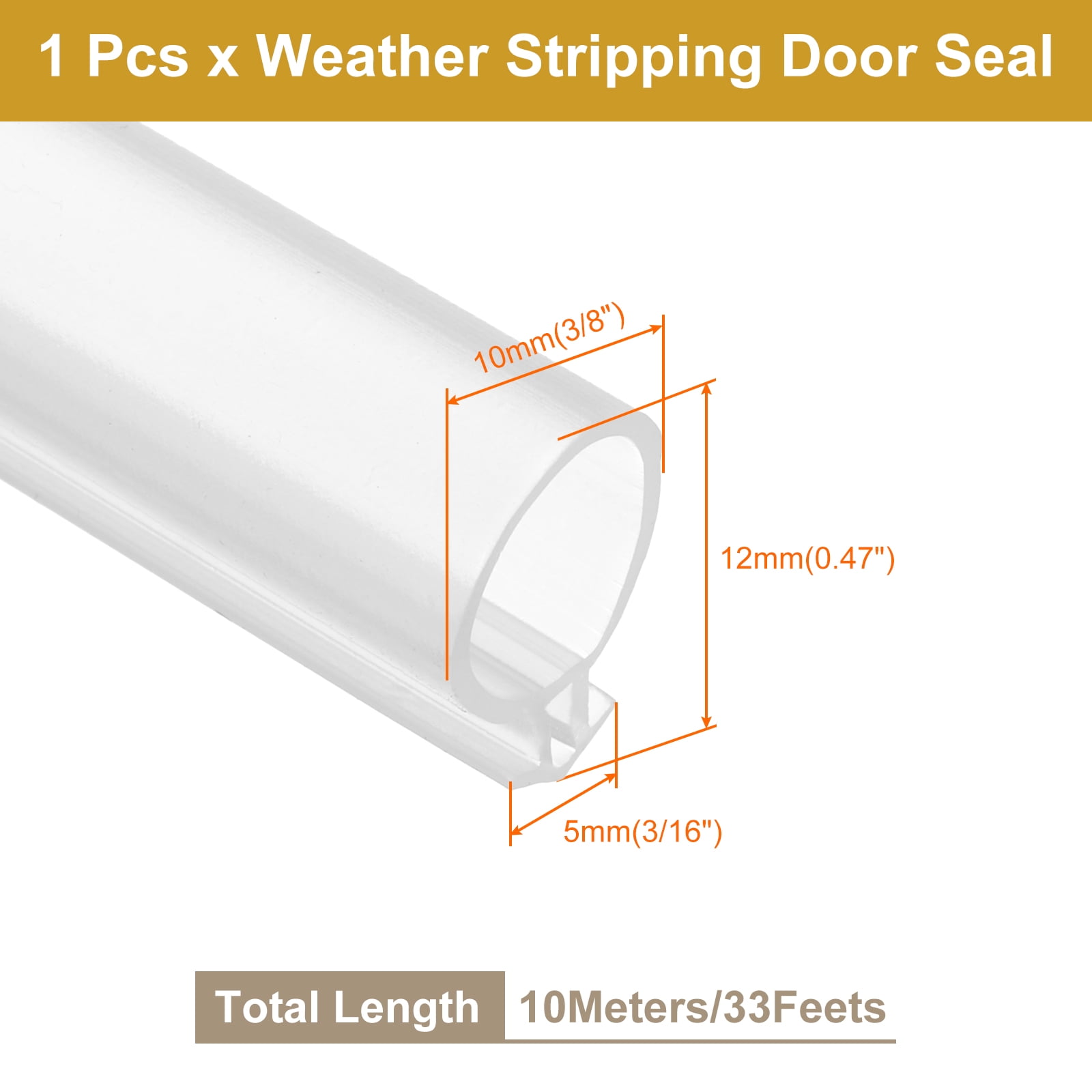 Window Weather Stripping Door Seal, 3/8" Wide Bulb Bubble Kerf Mount Silicone Rubber Weatherstrip Seal (10 m/33 ft, Clear)