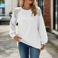thumbnail image 6 of Womens Long Sleeve Tops Lace Hallowout Solid Blouses Casual Loose Fit Tunic Crewneck Waffle T Shirts Tops, 6 of 7