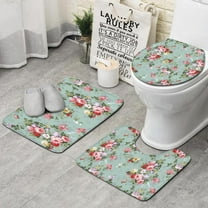 Pioneer Flower Floral Print Pattern Bathroom Rugs Sets 3 Piece,Toilet Cover Set,Absorbent Non Slip Bathroom Mats Sets with U-Shaped Contour Rug Toilet Rug Set