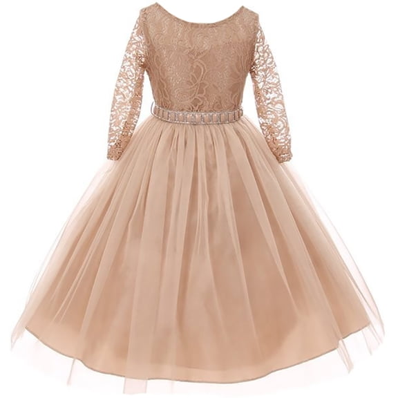 Little Girl Stunning Lace Tulle Rhinestones Holiday Party Flower Girl Dress Champagne 2 MBK 372 BNY Corner