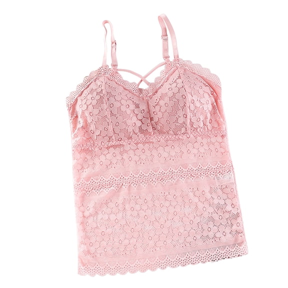 Tank Tops for Women,Fashion Sleeveless Floral Lace Padded Bralette Camisole Top with Spaghetti Straps for Elegant Layering,Camisole Tops for Women,Pink,One Size