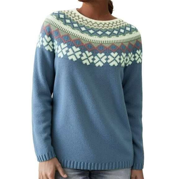 Unbranded Women's Pullover Sweaters Vintage Long Sleeve Crew Neck Pullover Top Casual Lightweight Knitted Sweater Baggy Colorful Stripes Tops 2025 Fall Winter Outfits Blue M