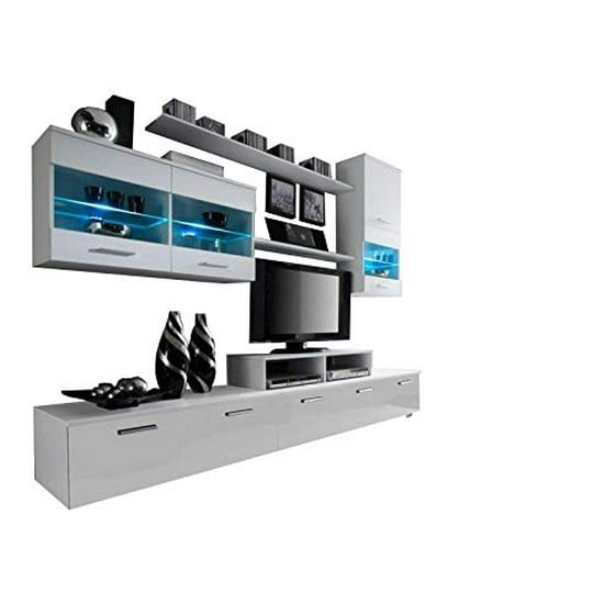 Paris Contemporary Design Wall Unit Modern Entertainment Center Tv Stand With Led Lights White