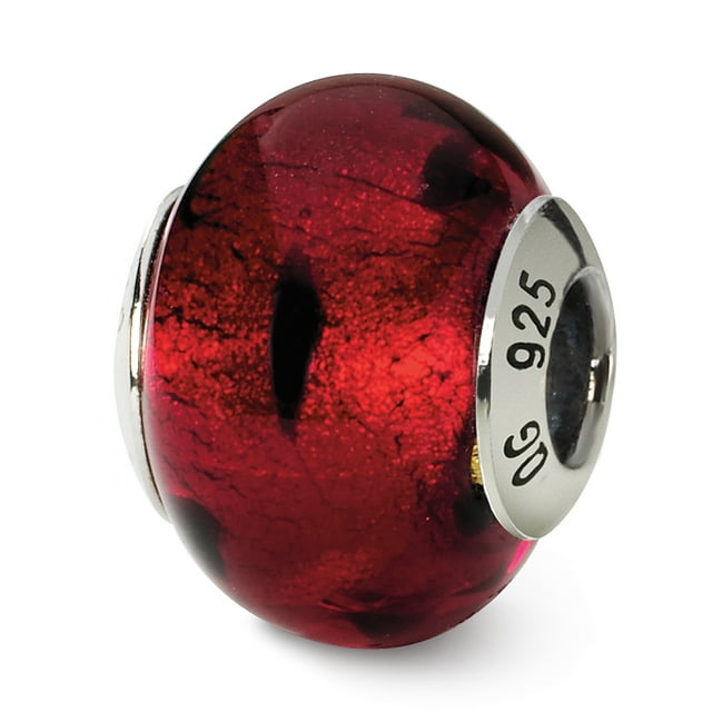 Breloque en Argent Sterling 925 pour Bracelet Perles Murano Italiennes Rouges/noires Verre