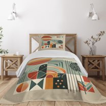 Ambesonne Monstera Quilted Coverlet 2 Pcs, Mid Century Boho Abstract, Twin Size, Cinnamon Pale Sage Green