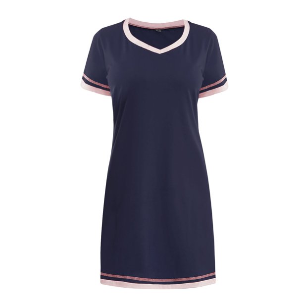 Gibobby Ropa de dormir para mujer con encaje Día de San Valentín Camisón informal verano para mujer, y cómodo, cuello redondo, suelto, en contraste, manga corta, mul(Marina,M)