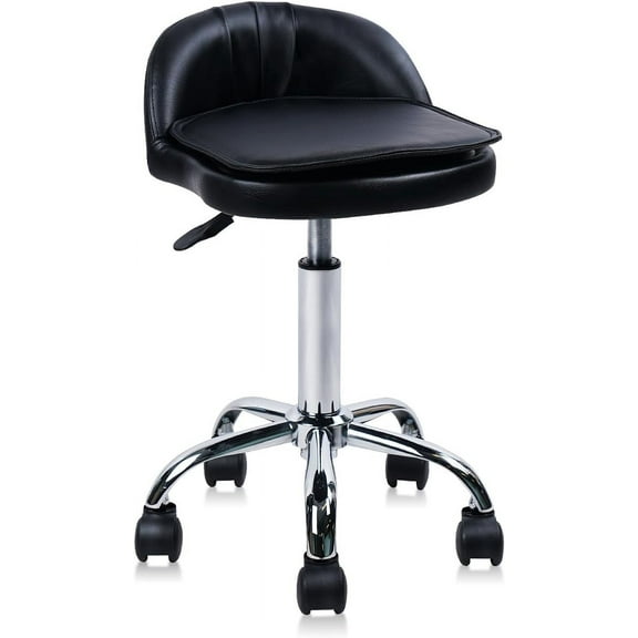 Rolling Swivel Salon Stool Chair with Back Rest Height Adjustable Drafting Task Chair Tattoo Facial Massage Spa Stool, Black
