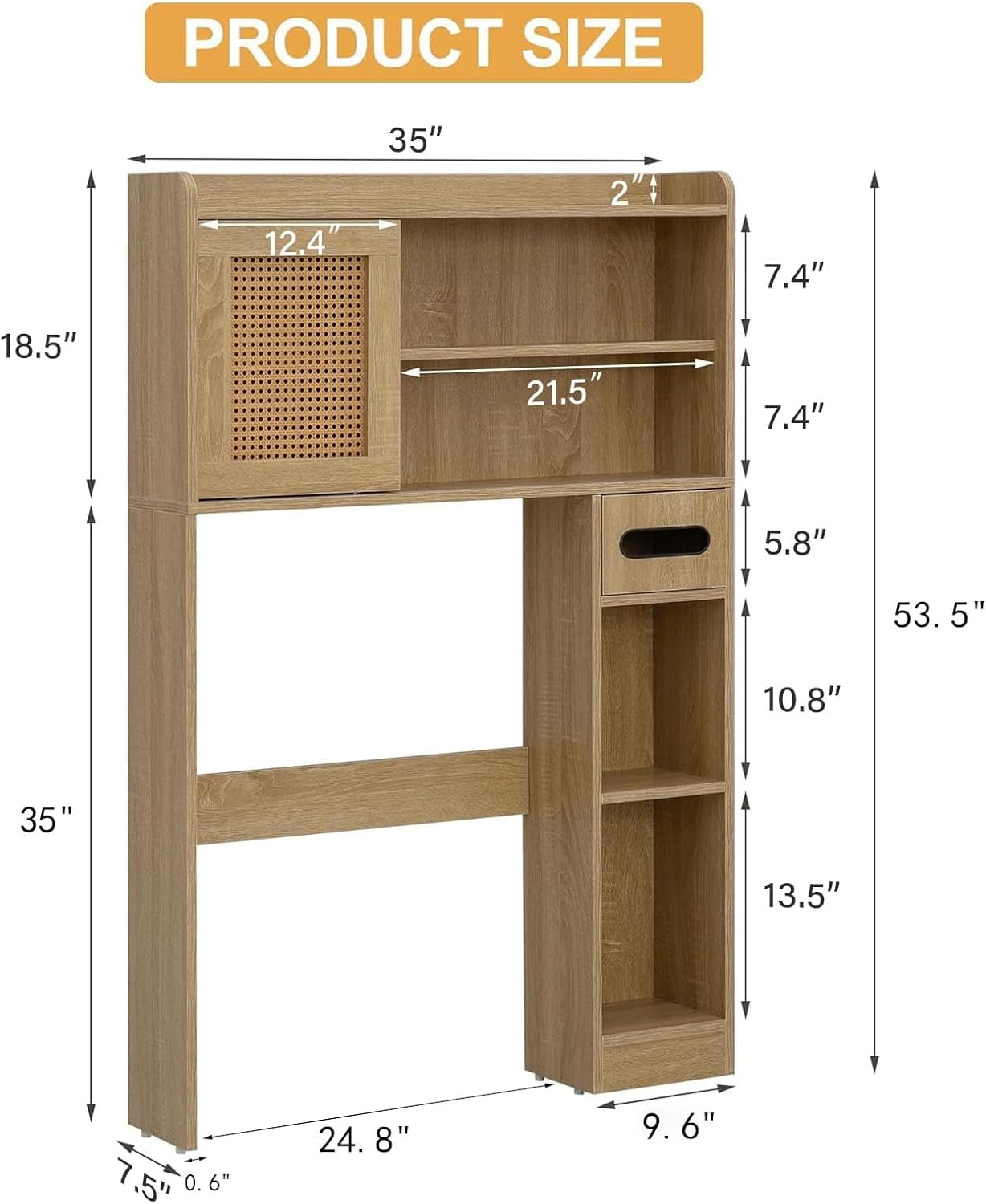 Reliancer 6-Tier Over The Toilet Storage Cabinet, Bathroom Space Saver Organizer Shelves with Sliding Door, Adjustable Shelves