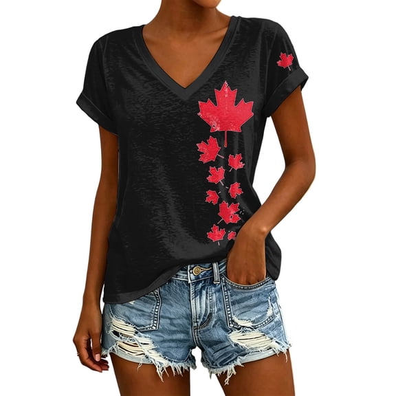 Womens T Shirts Day Graphic Short Sleeve Canadian National Travel Sport Shirts For Women Size XXL