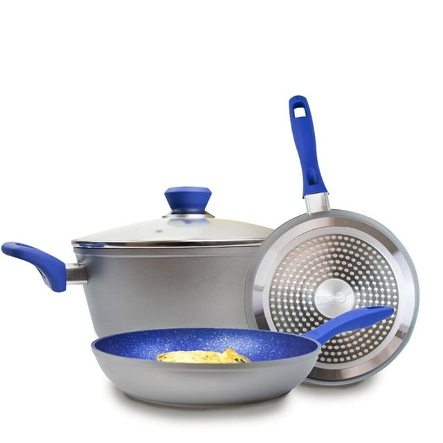 Juego de Sartenes de Zafiro Antiadherentes Flavor Pan Ideales para Parrilla de Inducción, gas, Calentamiento Uniforme -Cubierta de Zafiro Antiadherente