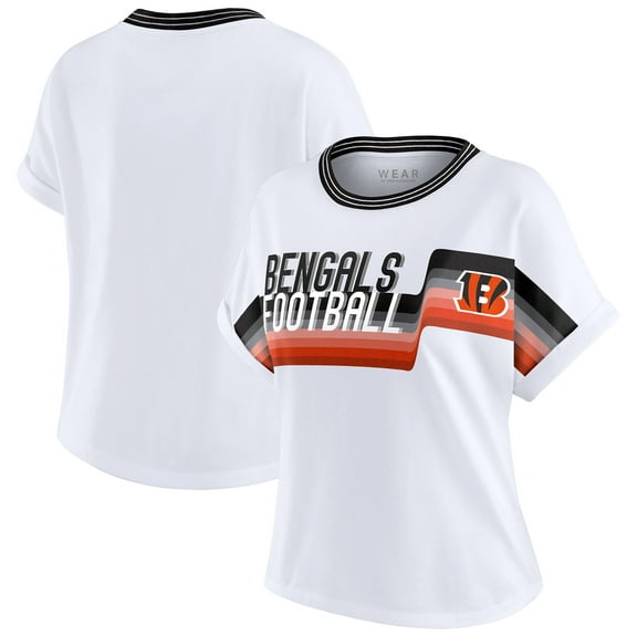 Women's WEAR by Erin Andrews White Cincinnati Bengals Cropped Center Stripe Dolman T-Shirt