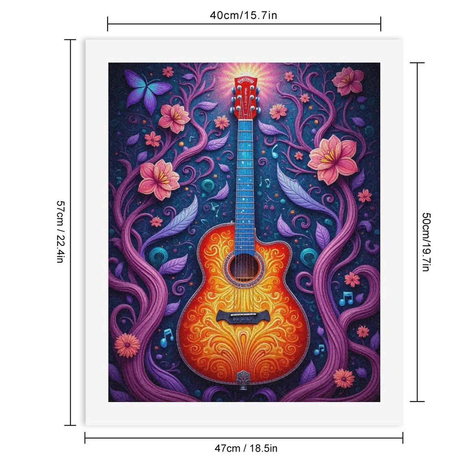 Paint By Numbers Kit for Adults Beginner - DIY Guitar Floral Music Art Fantasy Canvas Painting Kits for Adults, Frameless Paint By Number for Adults for Home Wall Decor 16x20 Inch