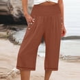 thumbnail image 1 of WILLBEST Pantalones Casuales de Verano para Mujer, de Color Liso, de Cintura Alta, Anchos y con Bolsillos y Botones. Mediana, 1 of 4