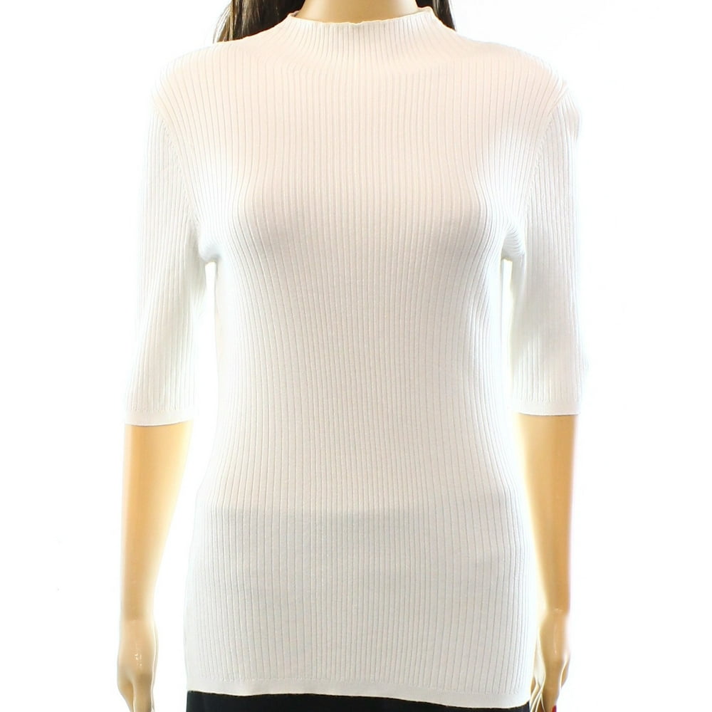 INC - inc new washed white women's 2xl short sleeve mock-neck ribbed ...