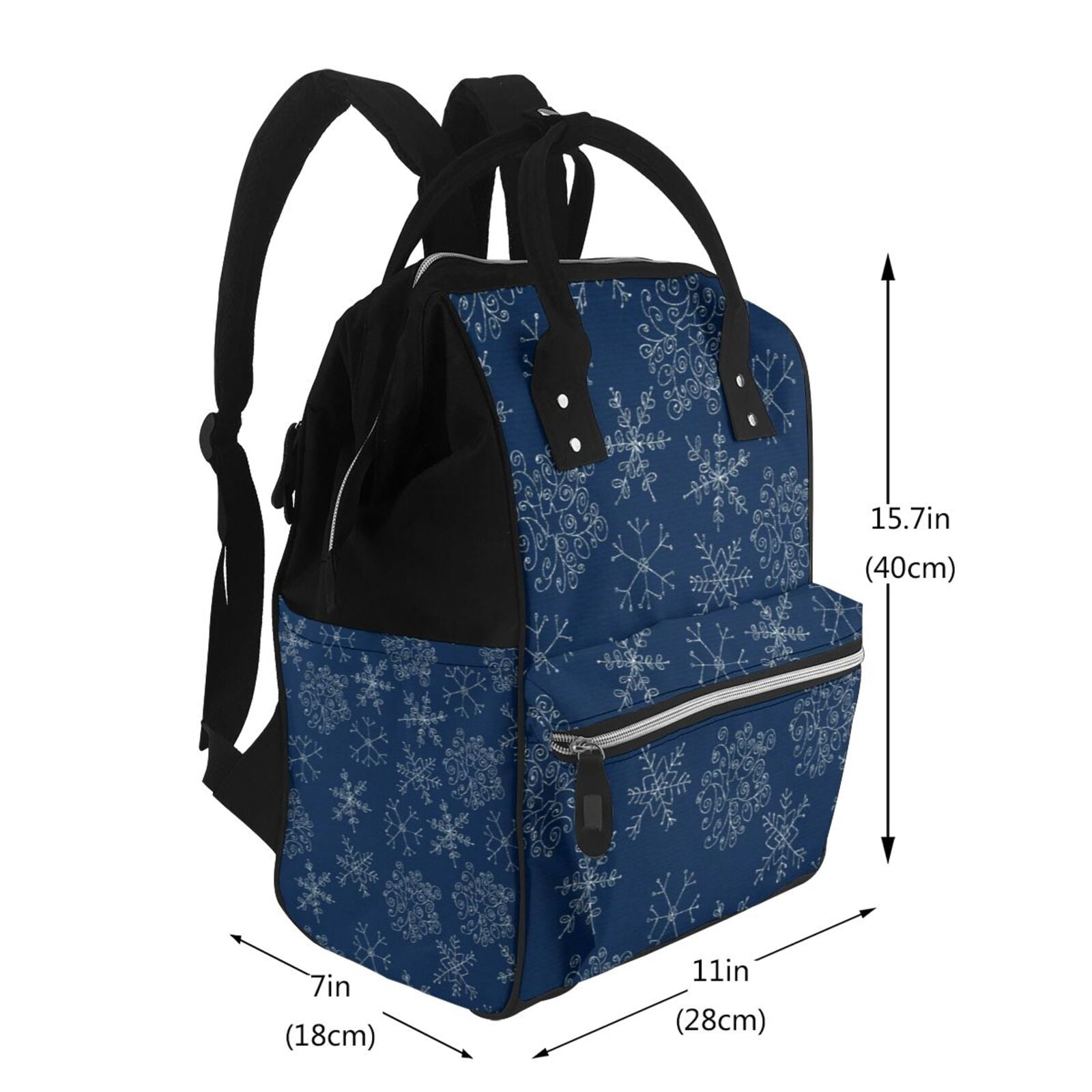 Ratiio Snowflake Dark Blue Mummy Backpack - Waterproof Twill Canvas, Large Capacity Diaper Bag with Multiple Pockets and Adjustable Straps