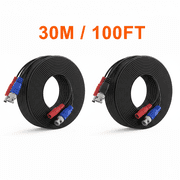 2 Pack 30 m / 100 ft All-in-One Video Power Cable, Bnc Extension Surveillance Camera Cable for Cctv Security Dvr System Installation