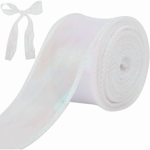 10 Yards Polyester Iridescent Lace Ribbon for Gift Wrapping White 1-5/8 inch(40mm)