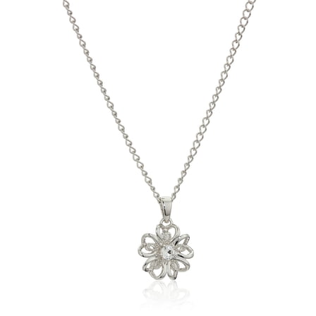 Pinctore Sterling Silver White Topaz Flower Pendant Necklace, 18"