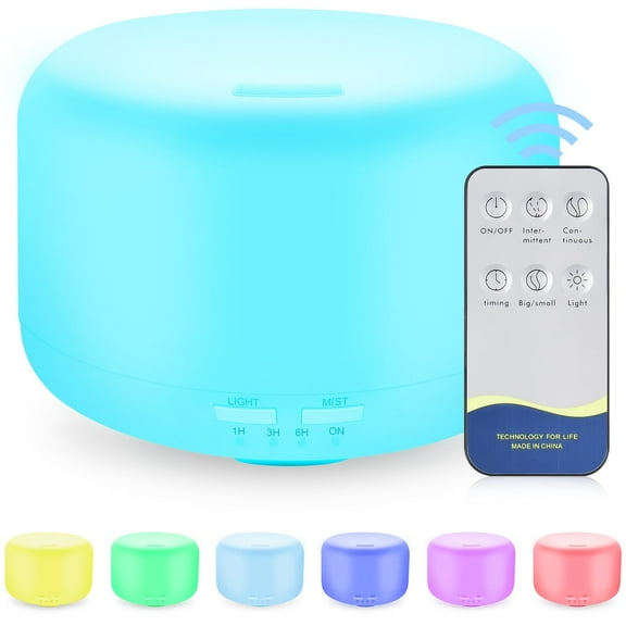5 in 1 Essential Oil Diffuser with Remote Control,HopePow Timing Cool Mist 500ml Top-Fill Air Humidifiers with Night Light for Bedroom Aroma Aromatherapy Diffusers for Home,Room