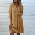 thumbnail image 6 of UPPADA Women's Summer Button Down Shirt Dress Casual Ruffle Sleeve Shift Mini Dresses with Pockets Drop Waist Tunic Shirt Dress Khaki,M, 6 of 8