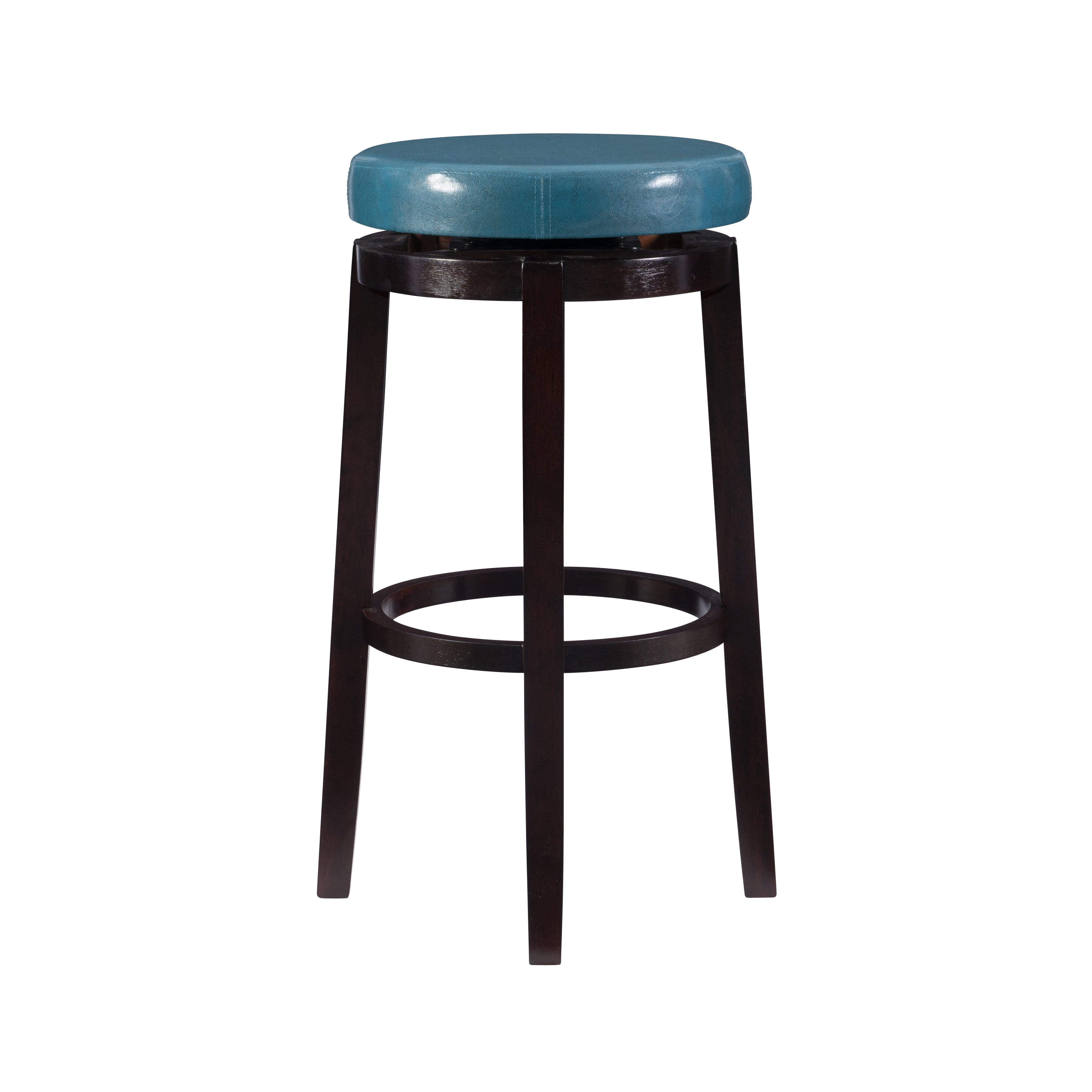 Linon Maya 29" Indoor Backless Wood Swivel Bar Stool, Teal Blue Faux Leather