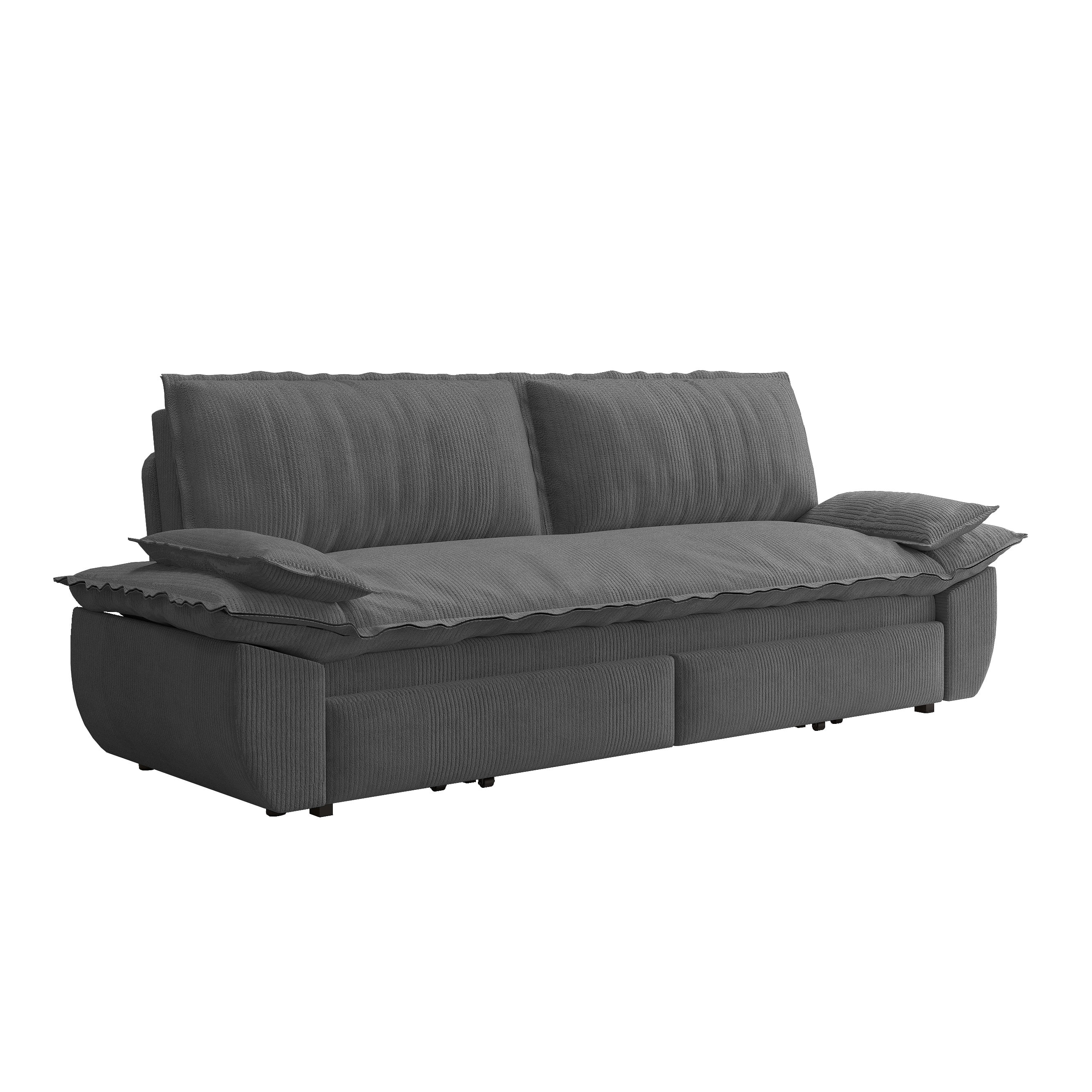 3-in-1 Queen Convertible Sleeper Sofa Bed, 73.2" Corduroy Pull Out Couch with Extra Deep Seat & Pillow Top Armrests, Modern Folding Futon Lounge, Dark Grey