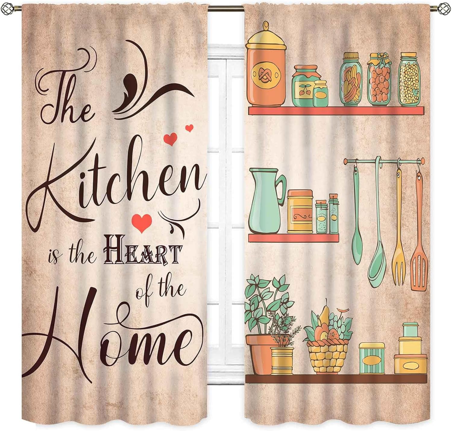 Farmhouse Kitchen Curtians, Rustic Country Fork and Spoon Cook Theme Rustic Vintage Cottage Blackout Cafe Living Room Bedroom Window Curtains Drapes Treatments 2 Panel Sets, 42"x63" Inch
