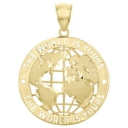 10K Yellow Gold World Map Globe The World Is Yours Pendant 1.80" Statement Charm