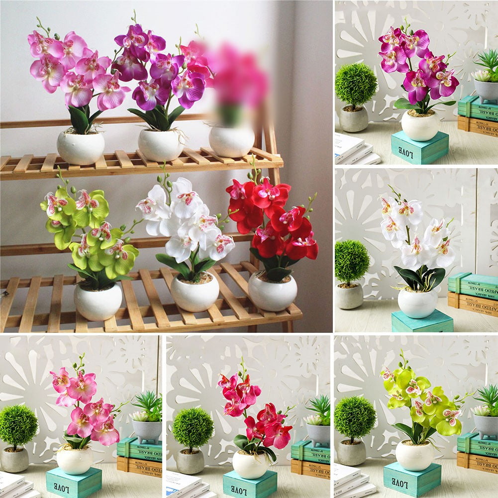 Artificial Butterfly Orchid Silk Flower Plants in Pot Home Bedroom Office Decor 
