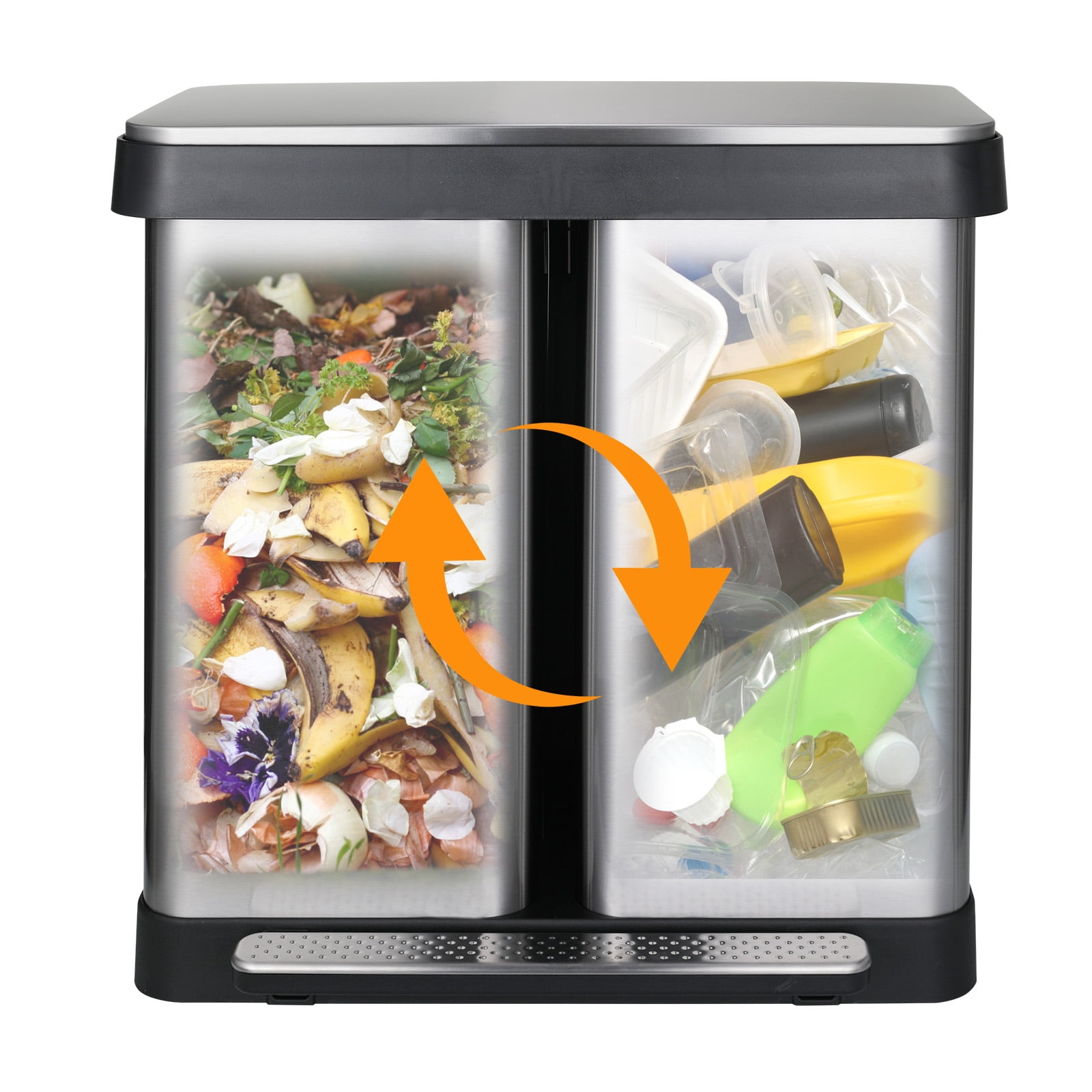 Pirecart 16 Gallon Step Trash Can with Lid Rectangular Stainless Steel Dual Garbage Can, Silver
