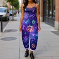 thumbnail image 4 of JULMCOMO Halloween Jumpsuits for Women Cotton Linen Pumpkin Cat Ghost Printed Spaghetti Strap Holiday Outfits Plus Size Loose Cute Print Jumpsuits Army Green L, 4 of 5