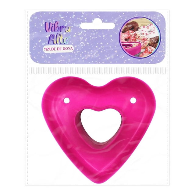 molde para donas prichos musul international corazón rosa 1 pieza molde en forma de corazón rosa, vista frontal centrada con hueco interior en corazón para formar donas; plástico liso con borde redondeado, en empaque con etiqueta Prichos; ideal para repostería casera y usos multiusos en cocina.