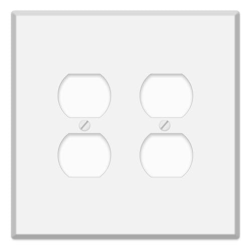 2-Gang White 2 Duplex Receptacle Wall Plate Cover - 5.5" x 5.50", Jumbo/Oversize White Metal 2 Duplex Receptacle Cover, Face Plate for Electrical Boxes Switches & Smart Devices, Matching Screws