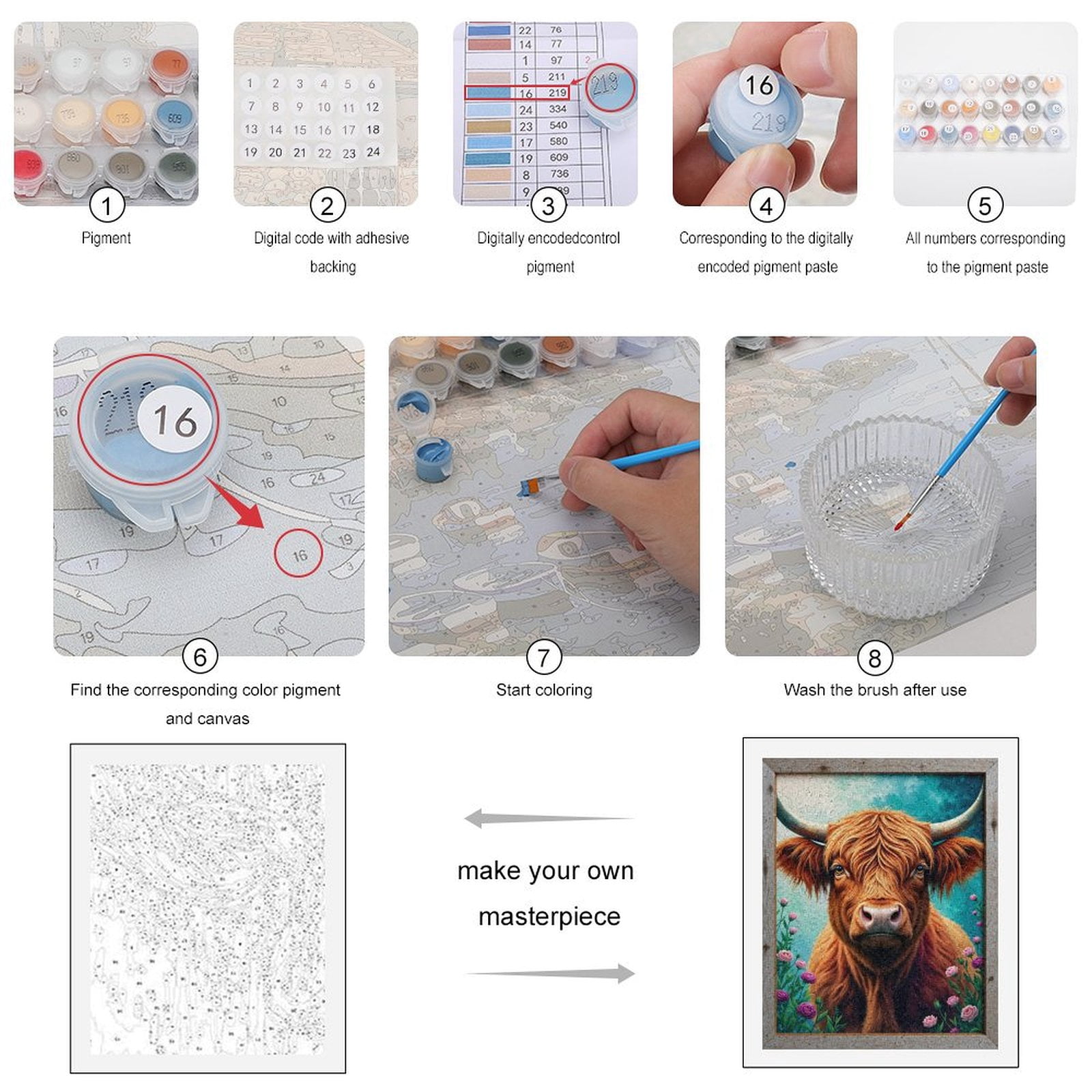 Paint By Numbers Kit for Adults Beginner - DIY Floral Cow Portrait Framed Art Canvas Painting Kits for Adults, Frameless Paint By Number for Adults for Home Wall Decor 16x20 Inch